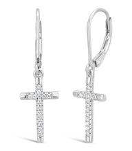 Load image into Gallery viewer, Sterling Silver Zirconia Cross Lever Back Earrings