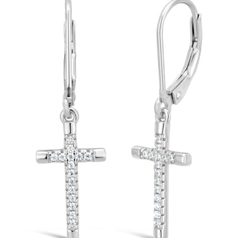 Sterling Silver Zirconia Cross Lever Back Earrings