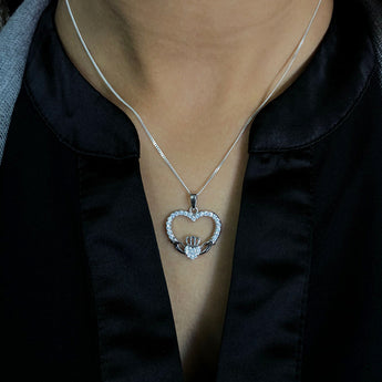 Sterling Silver Zirconia Claddagh Pendant