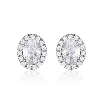 Sterling Silver Georgini Zirconia Halo Oval Stud Earrings