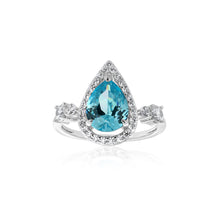 Load image into Gallery viewer, Sterling Silver Blue and White Zirconia Pear Shape Ring
