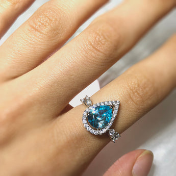 Sterling Silver Blue and White Zirconia Pear Shape Ring