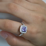Sterling Silver Lavender and White Zirconia Square Halo Ring