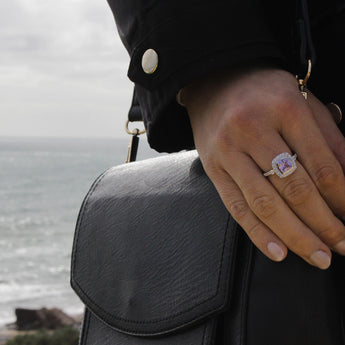 Sterling Silver Lavender and White Zirconia Square Halo Ring