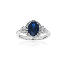 Load image into Gallery viewer, Sterling Silver Created Sapphire and White Zirconia Oval Ring