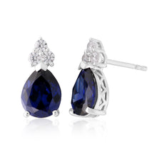 Load image into Gallery viewer, Sterling Silver Created Tanzanite and White Zirconia Pear Stud Earrings