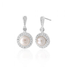 Load image into Gallery viewer, Sterling Silver Freshwater Pearl and White Zirconia Circle Drop Earrings