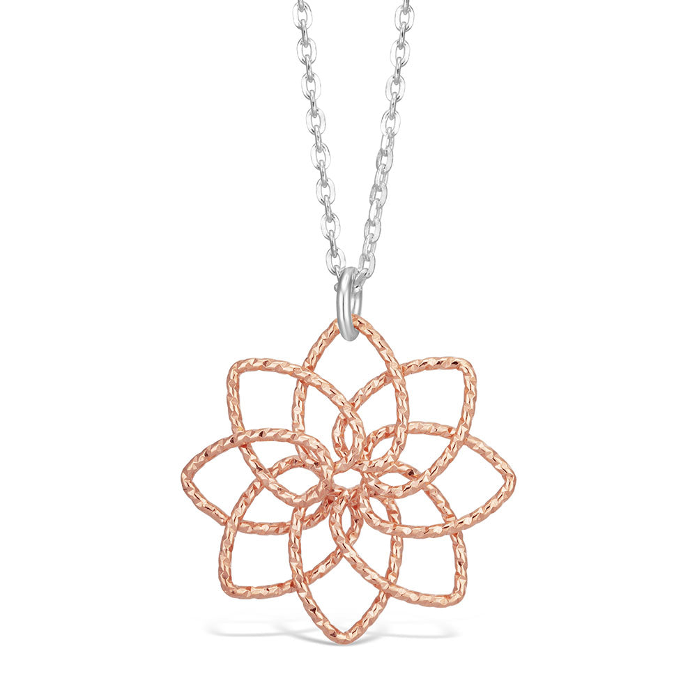 Sterling Silver and Rose Gold Plated Fancy Open Flower Pendant