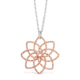 Sterling Silver and Rose Gold Plated Fancy Open Flower Pendant