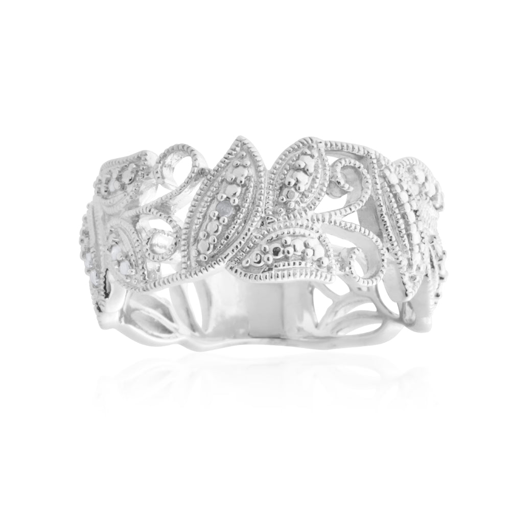 Sterling Silver Filigree Ring with 1 Brilliant Cut Diamond