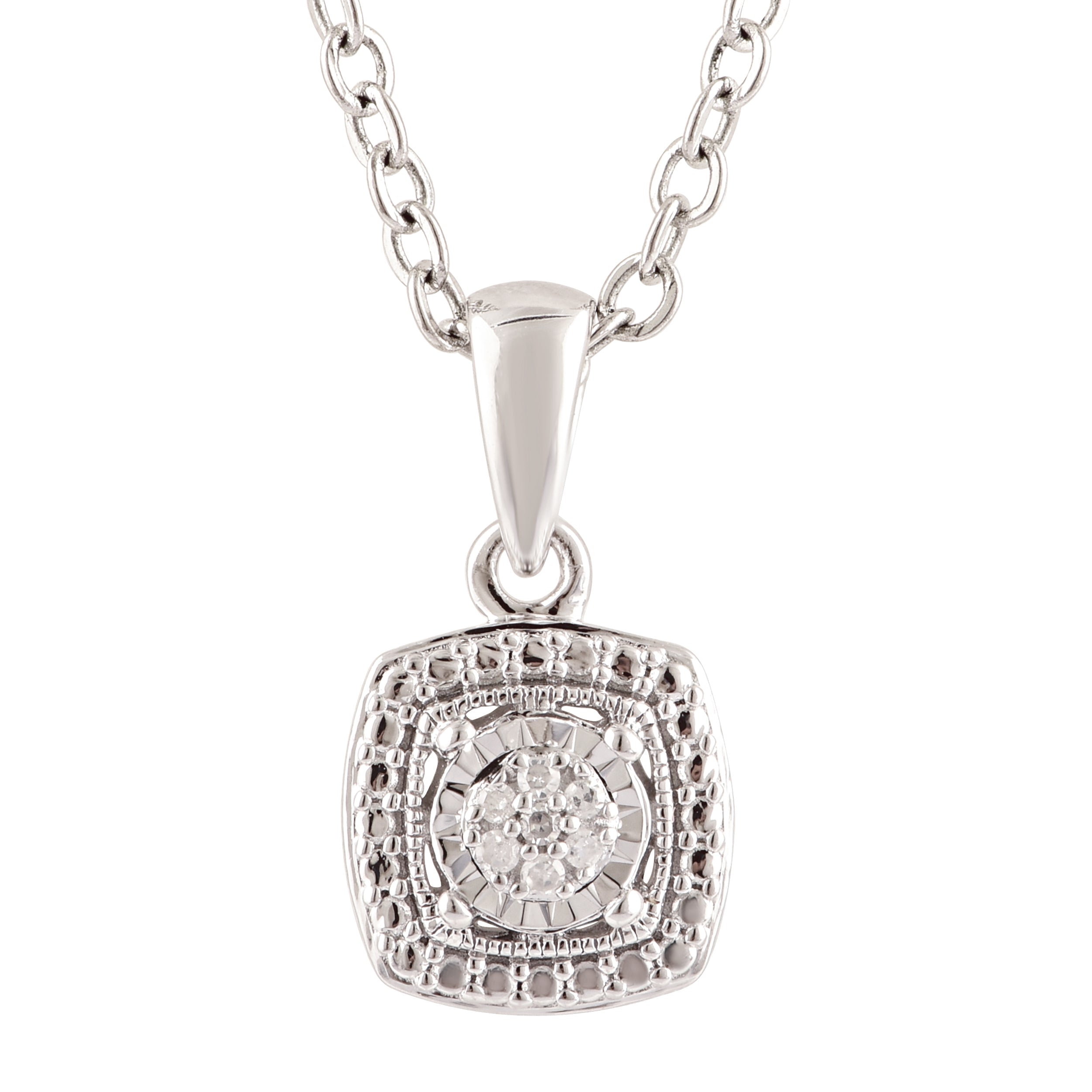 2 Points Diamond Pendant with Brilliant Cut Diamonds in Sterling Silve ...