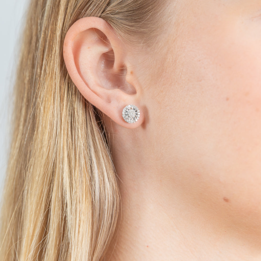 Sterling Silver 1/4 Carat Diamond Stud Earrings set with 18 Brilliant Diamonds