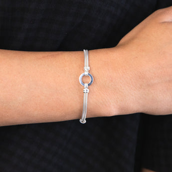 Sterling Silver Double Snake and Disc Bracelet