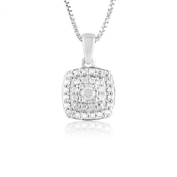 9 Diamonds Pendant in Sterling Silver on 46cm Chain