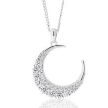 Load image into Gallery viewer, Sterling Silver Zirconia Crescent Moon Pendant