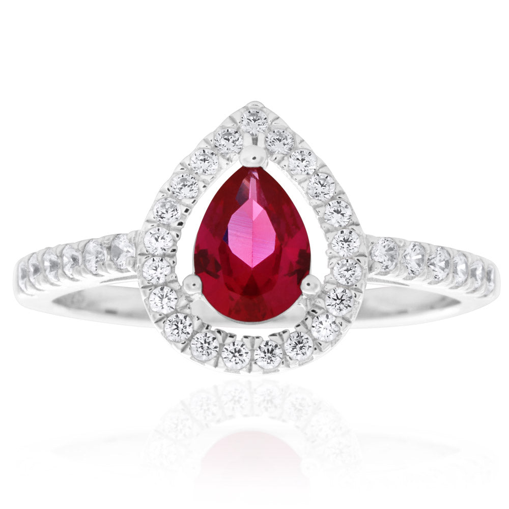 Sterling Silver Created Ruby and Zirconia Set Ring *Resize 1-2 Sizes Up*