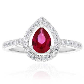 Sterling Silver Created Ruby and Zirconia Set Ring *Resize 1-2 Sizes Up*