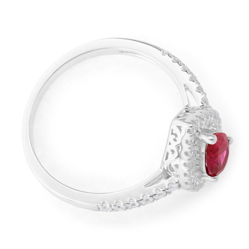 Sterling Silver Created Ruby and Zirconia Set Ring *Resize 1-2 Sizes Up*