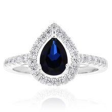 Load image into Gallery viewer, Sterling Silver Created Sapphire and Zirconia Set Ring *Resize 1-2 Sizes Up*