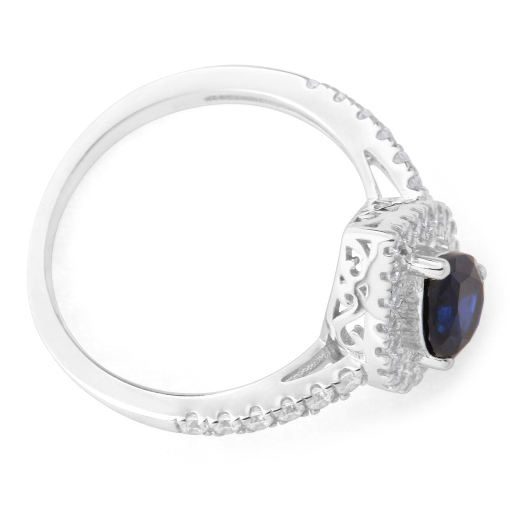 Sterling Silver Created Sapphire and Zirconia Set Ring *Resize 1-2 Sizes Up*