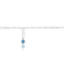 Load image into Gallery viewer, Sterling Silver Blue Heart Charm 25cm Figaro Anklet