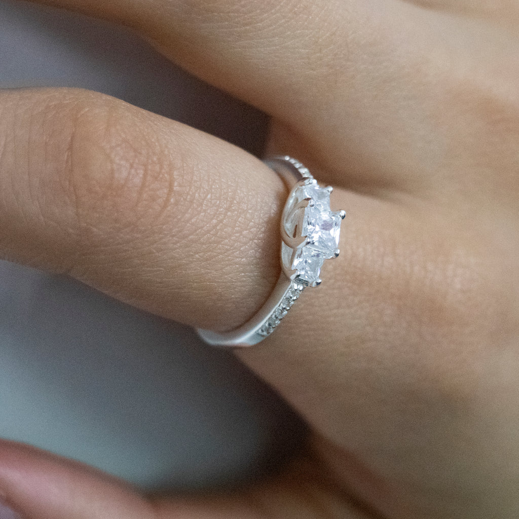 Sterling Silver Zirconia Princess Cut Trilogy Ring Grahams Jewellers