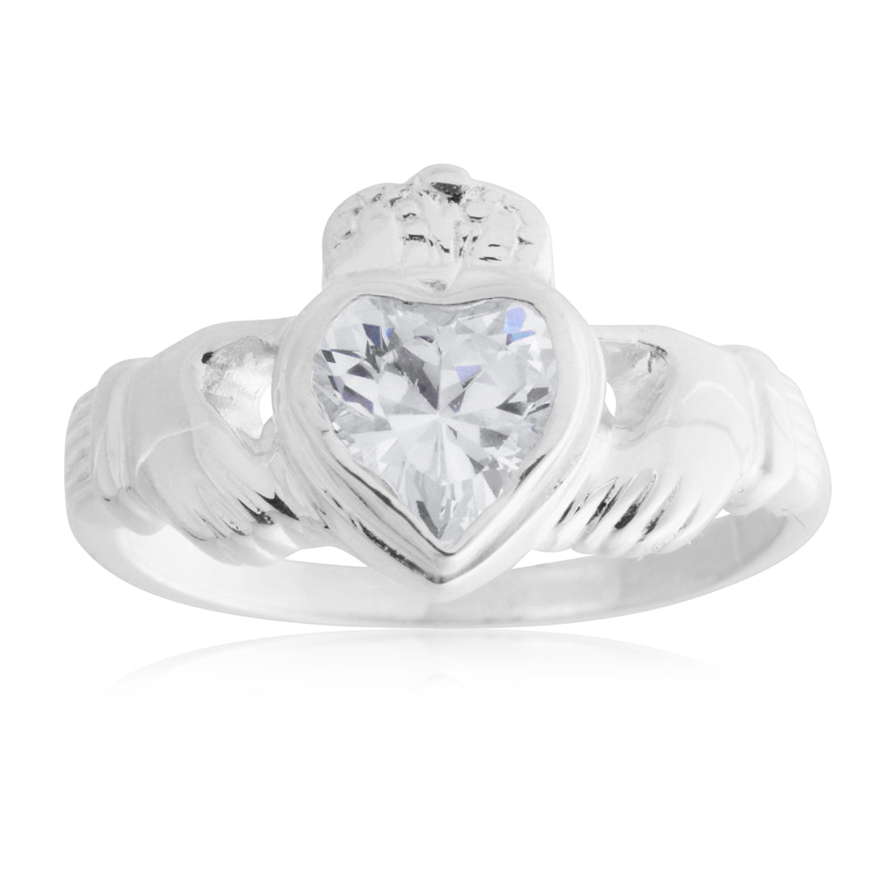 Sterling Silver Zirconia Claddagh Ring