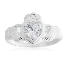 Load image into Gallery viewer, Sterling Silver Zirconia Claddagh Ring