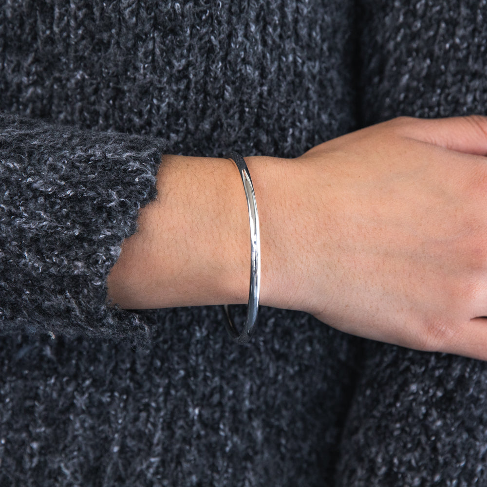 Sterling Silver Solid 4mm x 65mm Round Golf Bangle