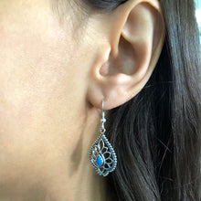 Load image into Gallery viewer, Sterling Silver Created Turquoise Fancy Drop Earrings
