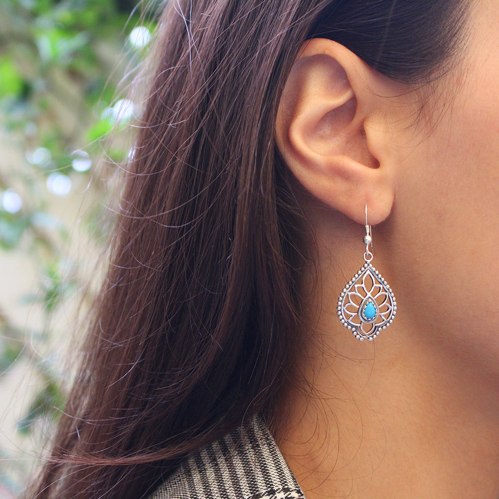 Sterling Silver Created Turquoise Fancy Drop Earrings