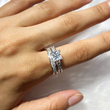 Load image into Gallery viewer, Sterling Silver Zirconia Princess Cut + Round 2 Ring Set