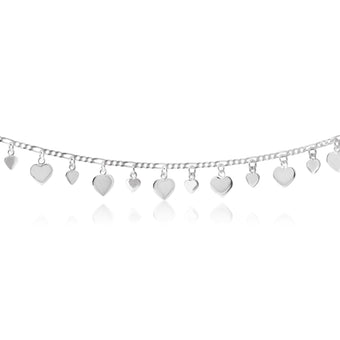 Sterling Silver 25cm Multi Heart Charm Anklet