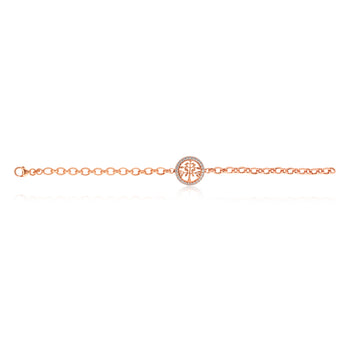 Sterling Silver Rose Plated 19cm Fancy Zirconia Disc on Belcher Bracelet