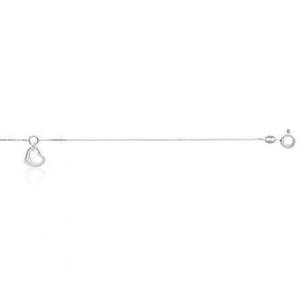 Sterling Silver Open Heart Charm 25cm Box Link Anklet