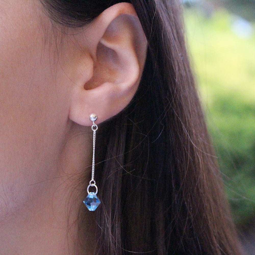 Sterling Silver Crystal Blue Bead Stud Drop Earrings