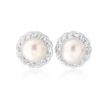 Load image into Gallery viewer, Sterling Silver Freshwater Pearl and Zirconia Stud Earrings