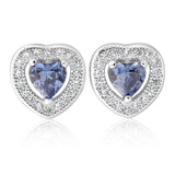 Sterling Silver Cobalt and White Zirconia Heart Stud Earrings