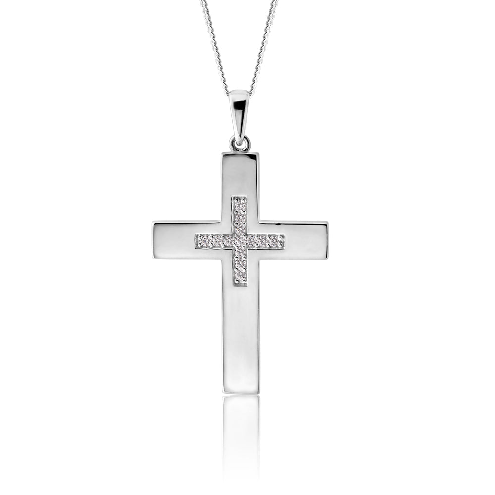 Sterling Silver Cross Pendant featuring Cubic Zirconia Cross