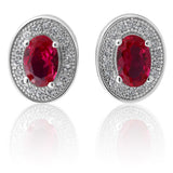 Sterling Silver Created Ruby and Zirconia Oval Studs