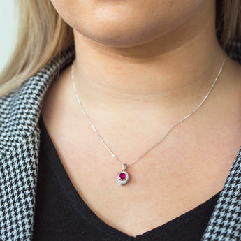 Sterling Silver Created Ruby and Zirconia Oval Pendant