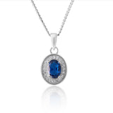 Sterling Silver Created Sapphire and Zirconia Oval Pendant