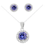 Sterling Silver Cobalt and White Zirconia Pendant and Stud Earring Set with Chain