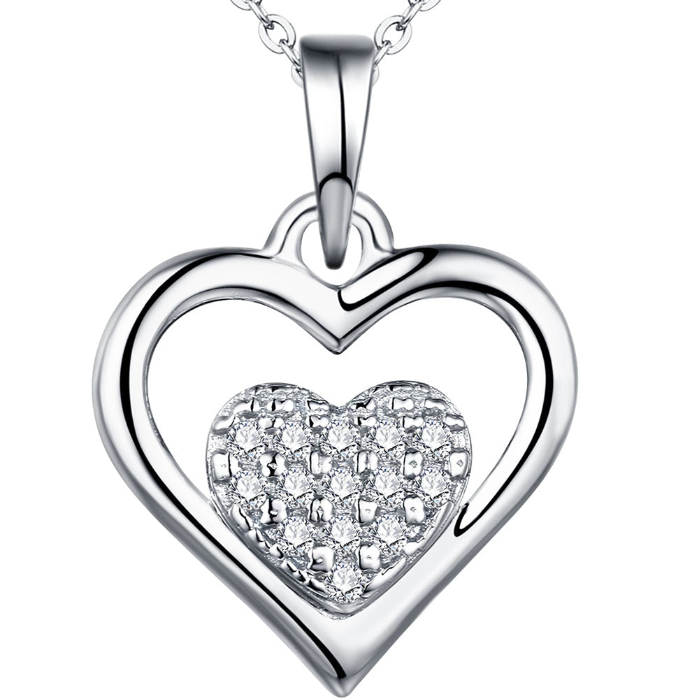 Sterling Silver Zirconia Dual Heart Pendant