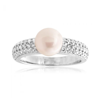 Sterling Silver Freshwater Pearl Cubic Zirconia Ring  *No Resize*