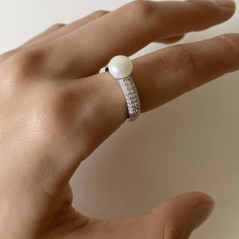 Sterling Silver Freshwater Pearl Cubic Zirconia Ring  *No Resize*