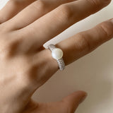 Sterling Silver Freshwater Pearl Cubic Zirconia Ring  *No Resize*
