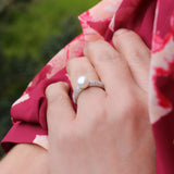 Sterling Silver Freshwater Pearl Cubic Zirconia Ring  *No Resize*