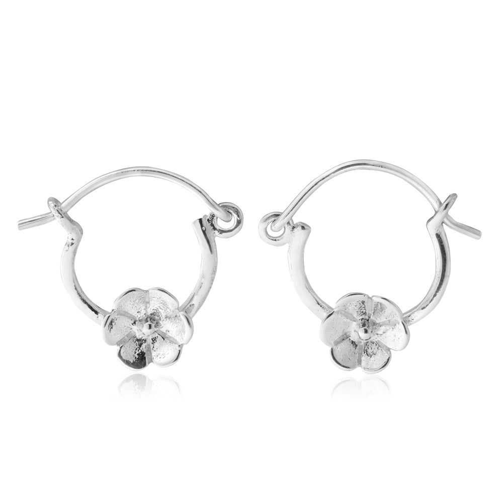 Sterling Silver Flower on Hoop Earrings