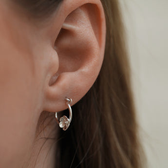 Sterling Silver Flower on Hoop Earrings